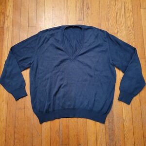 Vintage Blue‎ V Neck Sweater XL Wool HOLES Italy Cozy Layering Homestead Grandpa